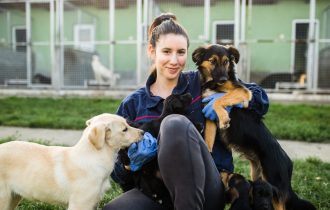 women with puppies